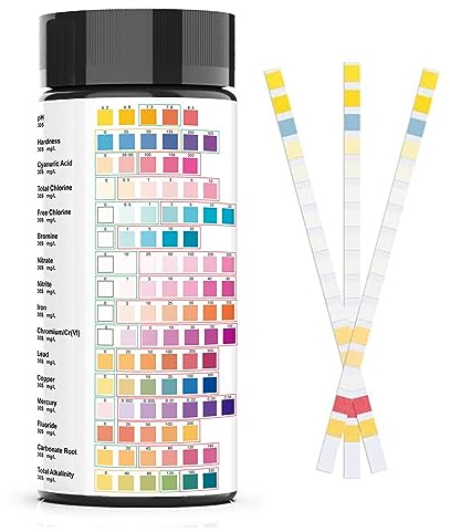 Chaies 1 Wassertester Trinkwasser, 100 Stück Wassertester, Wasserhärte-Teststreifen, Wassertest Für Leitungswasser, Wasserqualitätstest Für Gesamthärte, Freies Chlor, Eisen, Kupfer, Blei, Nit