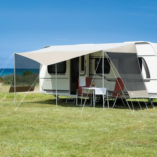 dwt Wohnwagen Sonnendach Coco Wohnwagen 240 cm tief, mit UV-Schutz und Abspannmaterial inkl. Seitenwände aus Mesh-Gewebe, Größe:Gr.2 B/T 410x240+80cm
