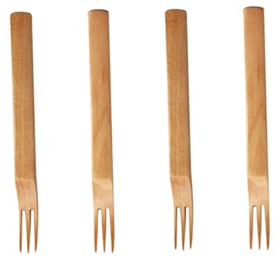 COLLBATH 4 Stück Holz Obstgabeln mit 3 Zinken Japanischer Stil Sicher und Kratzfest für Desserts Snacks Haushalt und Hotel