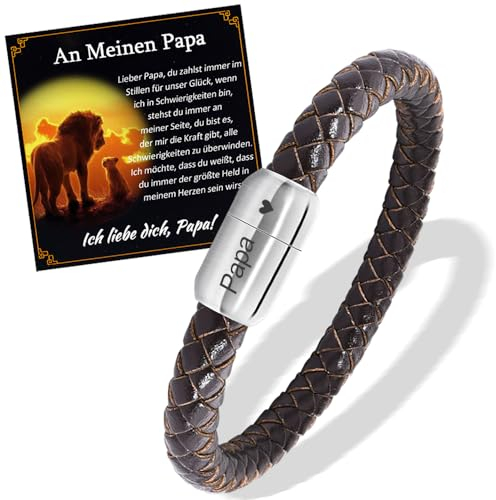 FANCIBAND Vatertagsgeschenk Armband Herren Leder Braunes mit Gravur Papa 20.5cm, herrenschmuck Papa Geschenk Vatertag Geburtstag Bonus Papa Stiefvater Thanksgiving Weihnachtstag