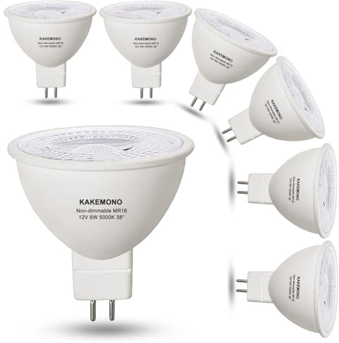 KAKEMONO MR16 Led Bulbs 6W Replace 50W Halogen,12V Low Voltage MR16 GU5.3 Spotlights for Outdoor Landscape Track Lighting,Not Dimmable,Daylight White 5000K,6 Pack
