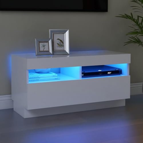 Buzaza TV-Schrank mit LED-Leuchten Weiß 80x35x40 cm TV Schrank Lowboard HäNgend TV-Schrank Mit Schublade Seitbord Wohnzimmer