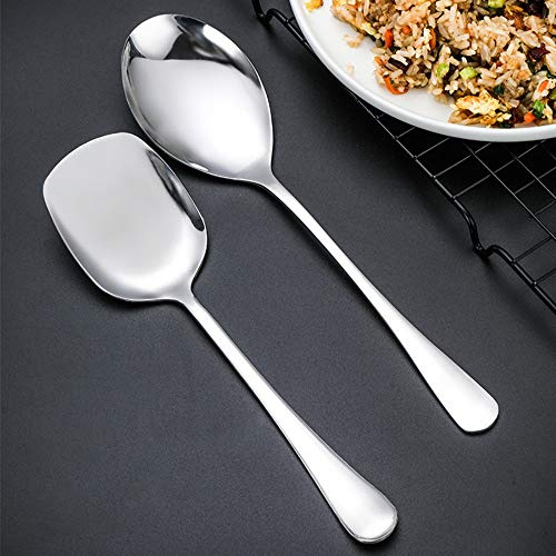 HPTHLY Cucharas Cuchara de Sopa de Acero Inoxidable de Gran tamaño Cuchara de arroz de Mango Largo de Alto Brillo Cubiertos de Servicio de Cocina Cuchara para Servir,(Square Head)