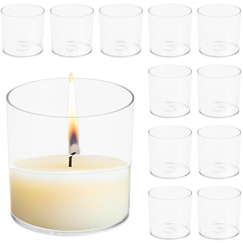 Focenat Set di 12 Portacandele in Plastica, 6cm H x Ø6cm Porta Candele da Tavolo, Contenitori per Candele Trasparenti, Portacandele Piccolo per Fai Da Te Candele per Decorazioni Casa, Matrimoni, Feste