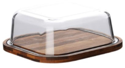 DimyFew Butterdose, Mehrzweck-Butterdose mit verdickter Holzbasis, staubdichte Käsedose, Butterbehälter für Kuchenladen, Restaurant, Café, Tischplatte, 14.2 cm X 14.2 cm X