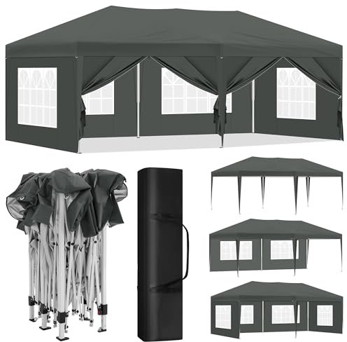 Laneetal Pavillon 3x6 m, Pop Up Faltpavillon, 6 Seitenwände mit Fenster Reißverschlüsse, Gartenpavillon wasserdicht Winterfest UV-Schutz, für Garten, Camping, Strand, Grill, Anthrazit
