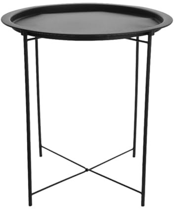 BAOYOUNI Beistelltisch Rund aus Metall, Klein Couchtisch Sofatisch, Teetisch für Wohnzimmer, Schlafzimmer, Balkon, Büro, Einfache Montage, 47 x 47 x 50cm, Schwarz