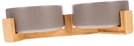BESPORTBLE Non-slip Elevated Dog Bowls Set Ceramic Dog Feeding Bowls with Wooden Stand for Food and Water Medium Size