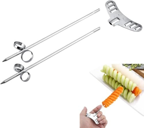 CYSFETENA 2 Stück Edelstahl Gemüsespirale Spiralschneider, Manuelle Kartoffelspiralenschneider für Karotten Kartoffeln und Gurken, Handgeführtes Spiral Cutter Set für kreative Deko