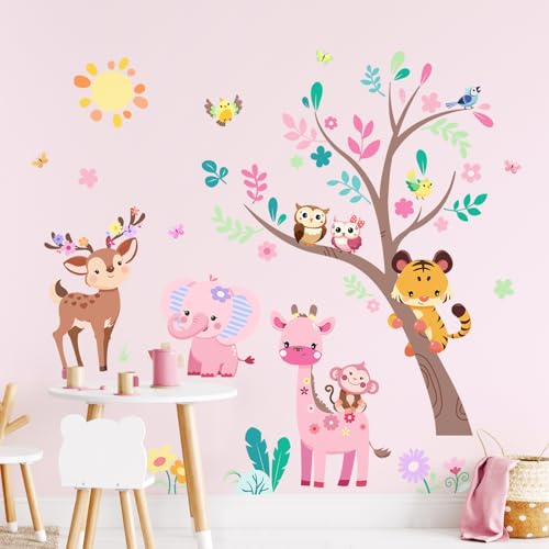 Supzone Pegatinas de Pared Animale Dela Jungla Rama Árbol Vinilo Decorativo | Elefante Safari Jirafa Tigre Ciervo Adhesivos Decorativos Pared Mural para Habitación Infantiles Niños Bebés Guardería