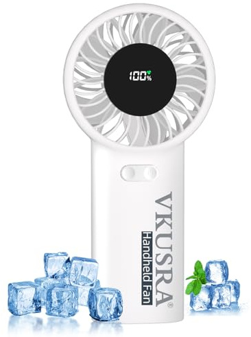 VKUSRA Portable Handheld Fan, Powerful Hand Fan with 6000mAh Battery & Adjustable 1-100% Speeds, Cooling Rechargeable USB Fan with Large Screen Display, Stable Desk Fan for Home, Office, Travel