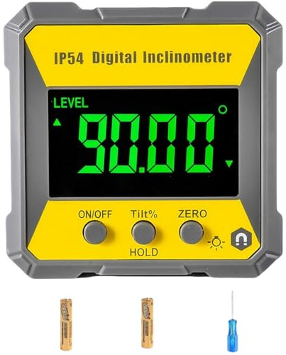 Inclinometro Digitale, 4 * 90° Goniometro Digitale Magnetico, IP54 Inclinometro Elettronica Angolo con Display LCD, Inclinometri Elettronica di Precisione per Carpenteria, Edilizia