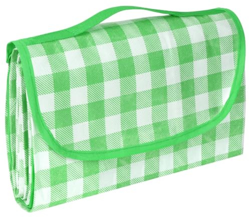 AYBUY Picnic Blanket, 150CM X 200CM Picnic Mat, Green and White Grid | Picnic Camping Blanket, with Carrying Handle, Foldable and Portable, Extra Large, for Camping, Park, Garden, Beach, Outdoor