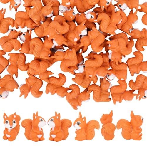 Tinoaly 50stk Mini Eichhörnchen Figuren, Niedliche Winzige Miniatur-Eichhörnchen Kunststoff Kleine Tier-Dekoration für Außengarten Landschaft Topfpflanzen DIY Bastelarbeiten & Wohnkultur
