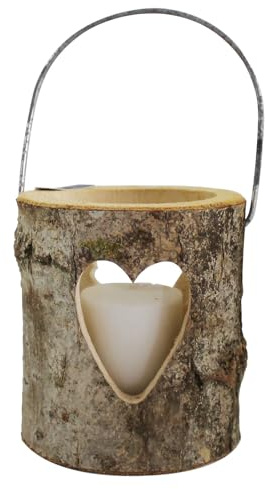 Holz Deko Laterne mit Herz – Größe S – Natürliches Licht für drinnen & draußen