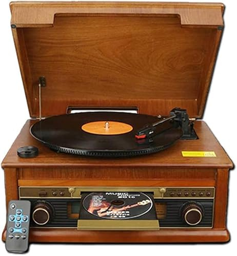 Tocadiscos portátil con reproductor de CD, radio, Bluetooth, altavoz integrado, diseño vintage de 3 velocidades para uso doméstico y exterior
