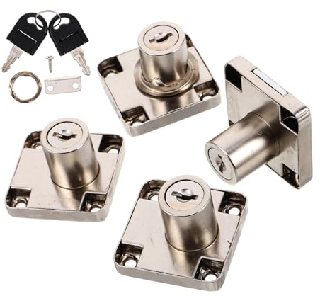 HAMPPLIES 4 Sets Zinc Alloy Cabinet Drawer Locks with Keys and Screws Office Desk and Furniture Security for Wardrobes Cupboards Filing Cabinets Easy Installation