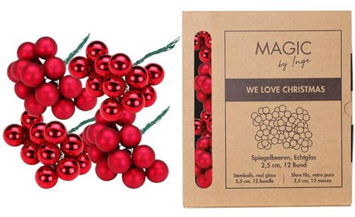 Weihnachtskugeln am Draht Glas 2,5cm x 144 Stück - Spiegelbeeren matt & glänzend - kleine Dekokugeln für Weihnachten - Mini Christbaumschmuck & Weihnachtsdeko Weinrot Bordeaux - Ochsenblut