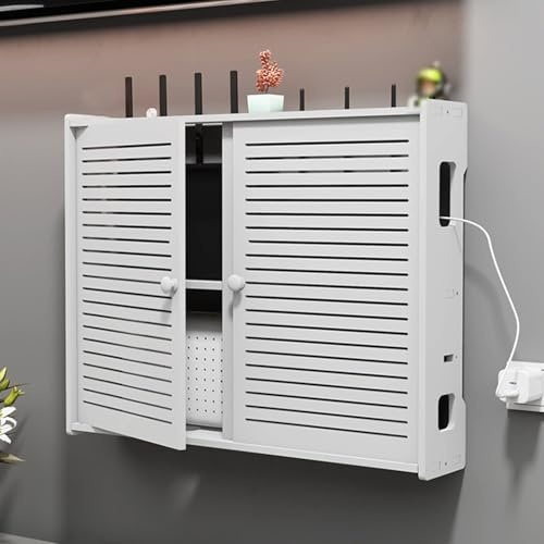 ZIGTUEI Soporte para Enrutador Montado En La Pared, Armario De Almacenamiento para Enrutador WiFi, Estante Decorativo para Sala De Estar, para El Hogar Y La Oficina(48x40x11cm/18.9x15.7x4.3in)