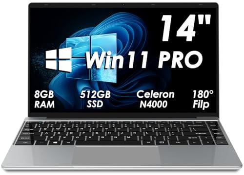 Kayoote Laptop de 14 Pulgadas con Win 11 Pro, procesador Celeron N4000 (hasta 2.6 GHz) 8 GB DDR4 RAM 512 GB SSD, Pantalla HD, USB 3.0, HDMI, computadora portátil para Negocios, Estudiantes