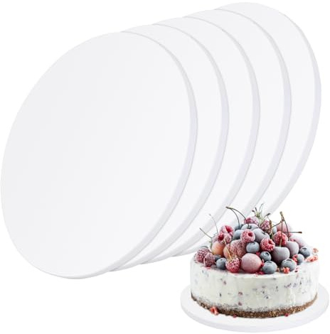 Aohyue 5Pcs Plateaux à Gâteaux Rondes 12 Inch, Rond Carton Gâteau de Épaisseur 12mm, Plateau Gâteau Rond en Carton Blanc, Carton Ondulé Assiettes à Gâteau, pour Gâteaux de Mariage/Anniversaire/Fête