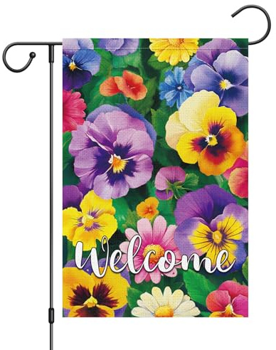Flor De Pensamiento De Bienvenida De Primavera Y Verano Bandera Colores Vívidos Pancarta Robusta Flag Para Fiesta Eventos Deportivos Patio 30X45Cm