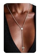 BodyBonita Collar Largo Dorado para Mujer Cadena en Capas Forma de Y con Colgante Cruz Circonita Cúbica Bañado en Oro 16k Estilo Rosario Collares Largos Ideales para Trabajo Bodas y Fiestas