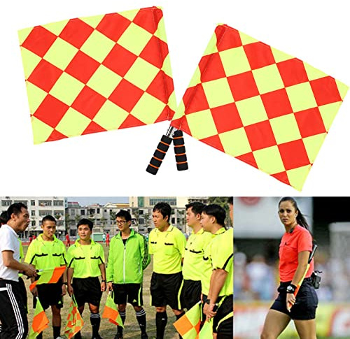 Rengue Drapeaux D'arbitre de Football 2 Pièces Drapeaux de Juge de Ligne à Carreaux avec Poteau en Métal avec Tissu Imperméable Tige Réglable Poignée en Mousse Sac de Transport pour