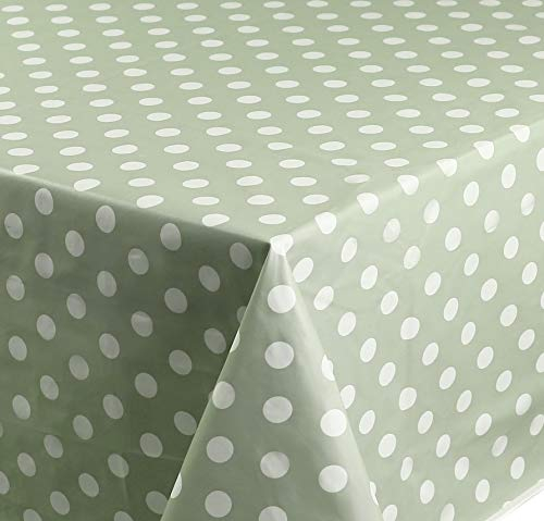 Home Direct Rectangular Oilcloth PVC Wipe Clean Tablecloth 140cm x 200cm 55x78 Polka Dot (Sage Green)