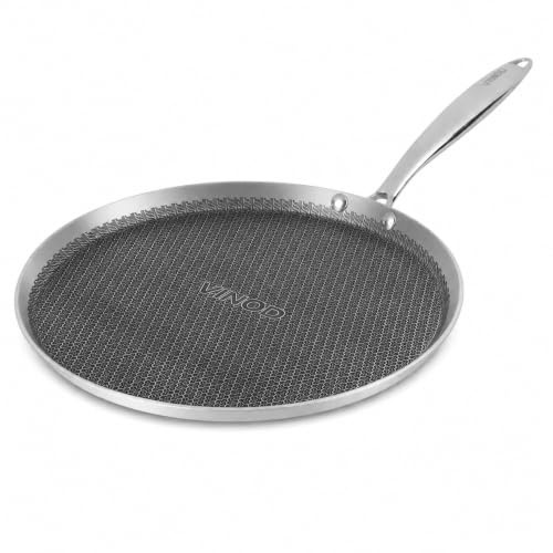 Vinod SAS Pro Platinum Triply Stainless Steel Non-Stick Dosa Tawa, 28 cm, 4.0 mm Thick Hexa Design, Metal Spoon Friendly, Scratch Resistant, PFOA Free, Induction Compatible, 5 Years Warranty