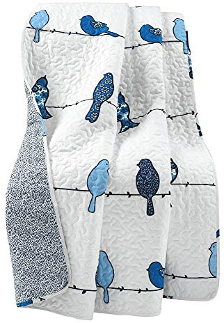 Lush Decor Rowley Birds Reversible Throw Blanket, 50 W x 60 L, Navy - Throw Blankets for Bed - Couch Blanket - Farmhouse Throw Blanket for Couch