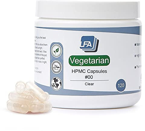 Empty 00 Capsules - Vegan HPMC - 120 Count - Empty Pill Capsules for Capsule Filling Tray - Joined Vegetarian Caps Easy Snap for DIY Powder Supplement Pills - Certified Halal Kosher
