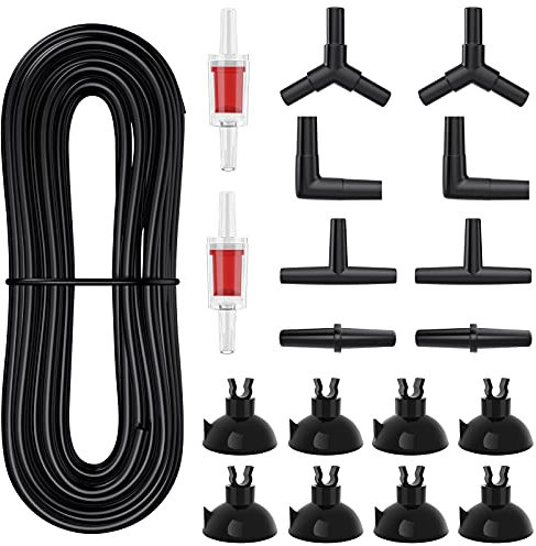 Pawfly 7.5 M Black Airline Tubing Standard Aquarium Air Pump Accessories Set with Suction Cups Connectors and Check Valves