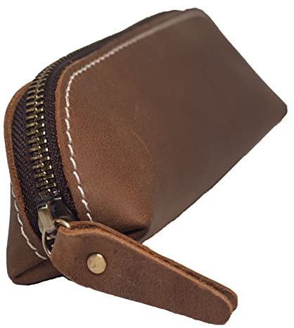 BAWAKO Federmäppchen aus hochwertigem Leder, kompaktes schönes Stift Etui handgemacht mit Reißverschluss für Shüler Student,Kosmetiktasche,Schminktasche (Hellbraun, L18)