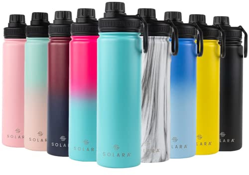 SOLARA Stainless Steel Water Bottle with Straw | Insulated Water Bottles | Drinking Bottles for Adults | Metal Water Bottle with Straw and Sports Lid | Travel Water Bottle | 22oz | Aqua