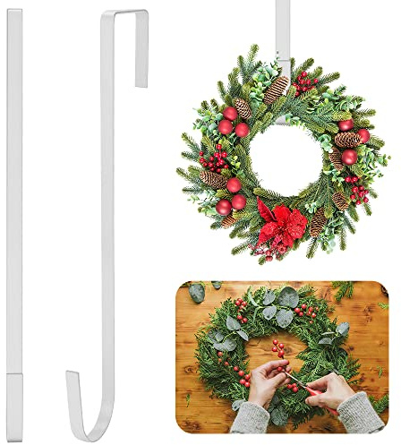 lmytdo Weihnachtskranz-Aufhänger für Haustür (30 cm), starker Metallkranz, Türhänger über Türhaken für Kranzhalter für Weihnachten, Wand, Hochzeit, Weihnachtskranz, Dekoration (weiß)