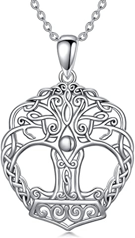 ROMANTICWORK Livets träd kedja sterlingsilver livets träd hänge halsband viking abalone mussla månsten yoga smycken gåva för kvinnor flickor, Sterlingsilver, Silver