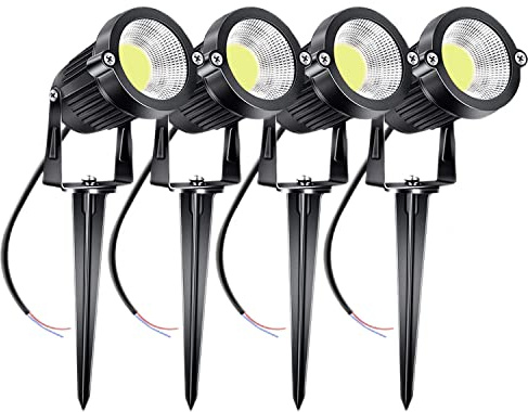 Lot de 4 projecteurs LED COB, éclairage paysager extérieur basse tension 5W 220V projecteurs de jardin réglables,Projecteur extérieur d'aménagement paysager pour arbre,Allée (White Light, 4 PCS)