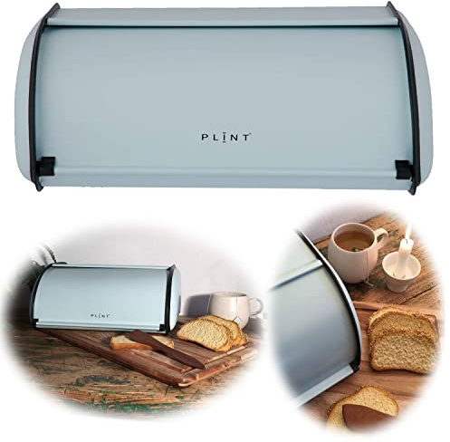 LS-LebenStil Vintage Brotkasten Ice Blau 34cm Metall Retro Brotbox mit Roll-Deckel Aufbewahrungskorb Lüftungslöcher Aufbewahrungsbox Nostalgie Brotkorb zum Frischhalten