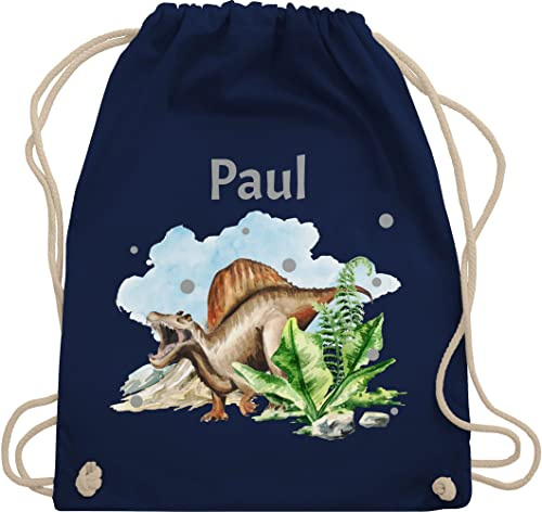 Turnbeutel Rucksack - Dinosaurier Geschenk Dino Geschenke Dinos I - Unisize - Navy Blau - personalisierter beutel kindergarten wäschebeutel kita tier name stoffbeutel sportbeutel baumwolle kinder
