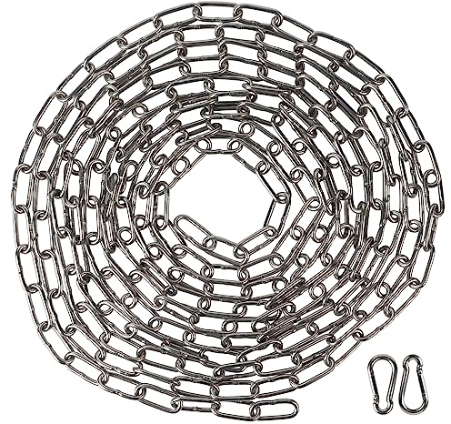 EXLECO 5M Edelstahlkette 3mm Stahlkette Kette Gliederkette Absperrkette Zierkette Metallkette zum Aufhängen Hundekette Ankerkette Rundgliederkette langgliedrig mit 2 Karabinerhaken poliert