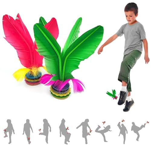 Jastown Kick-Federball, chinesischer Jianzi, Fuß Federball,zusammengebauter Feder Fußball, bunter Feder-Kick-Federball für Fußübungen, Sportspiel, Kick-Federball für draußen, drinnen, 2 Stück