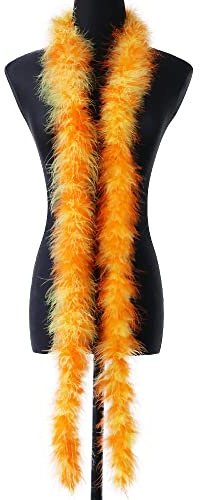 Federboa zum Basteln 2 Meter lang Federstola Federschal Kostüm Karneval 20er Jahre DIY Frauen Verkleidung Dekorationen Truthahnfedern Boa Halloween,Hochzeit,Party,Zuhause,Dekoration -Orange + Gelb
