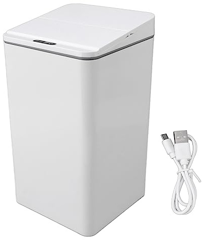 Jeanoko Poubelle à Ouverture Automatique, Poubelle à Capteur de Bureau, Couvercle Pliable à Charge USB, Poubelle à Induction Intelligente 9L pour Chambre à Coucher, Salle de (Blanc)