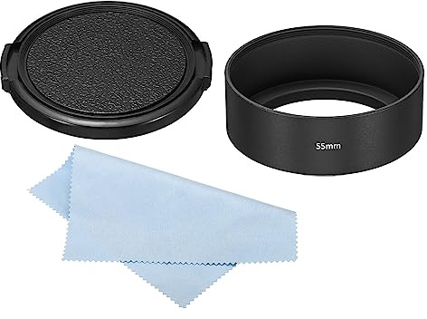 PATIKIL 55mm Obiettivo Cappuccio con Cappuccio e Pulizia Panno Nero | Standard Messa Fuoco Smerigliato Superficie Antiriflesso Interno, per Fotocamera Obiettivo