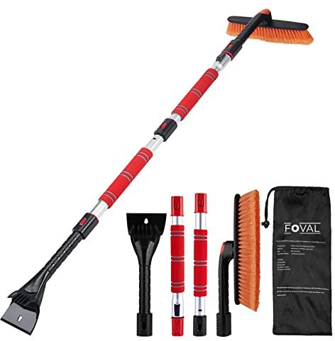 62.4 Snow Brush - Ice Scrapers for Car Windshield, 360°Pivoting Brush Head, Comfortable Foam Grip, Extendable Snow Removal Car Brush for Trucks SUVs, Essential Winter Tool
