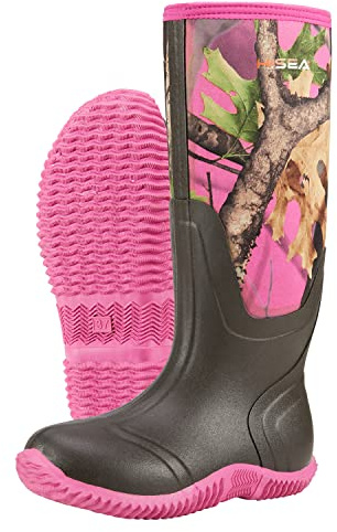 HISEA Women's Rain Boots, Knee High Rubber Boots Waterproof Insulated Neoprene Mud Boots, Anti-Slip Outdoor Work Boots for Hunting Gardening Farming Yard Working, Size 8.5 Pink Camo
