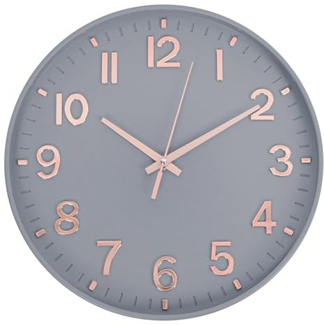 HZDHCLH Funk Wanduhr 30 cm Lautlose Wanduhr Ohne Tickgeräusche, Moderne Batteriebetriebene Uhr für Zuhause, Küche, Wohnzimmer, Büro, Wanddekoration(Graugold)