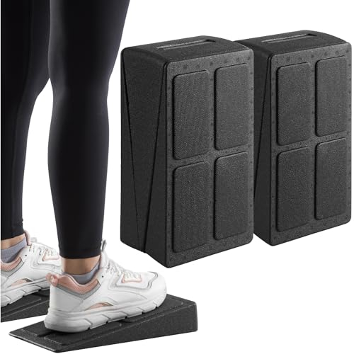 Navaris Pedana Fitness Slant Board - Set 2 Attrezzi Stretching Polpacci - Blocchi per Yoga e Squat - Rialzo da Palestra Leggero a 4 Altezze - Allungamento Muscolare a Casa - Nero
