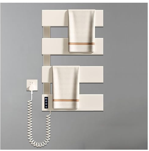 HAZARA Toallero Eléctrico Montado En La Pared, Toalleros Calefactores con Temporizador,Pantalla LED Y Control De Temperatura, Seca Toallas Baño Electrico,B-4Bar-White